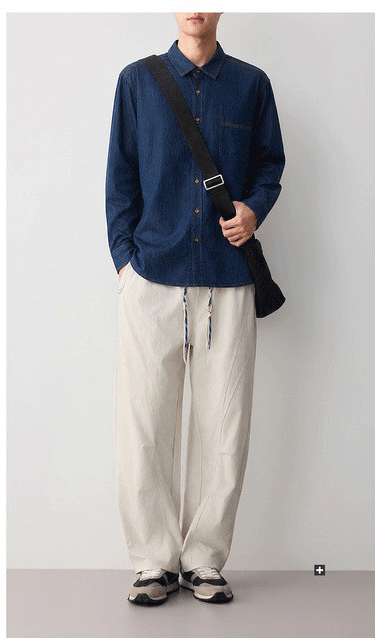 Áo sơ mi denim nam phong cách công sở, chất liệu cotton thoáng mát — màu xanh nhạt chi tiết 14