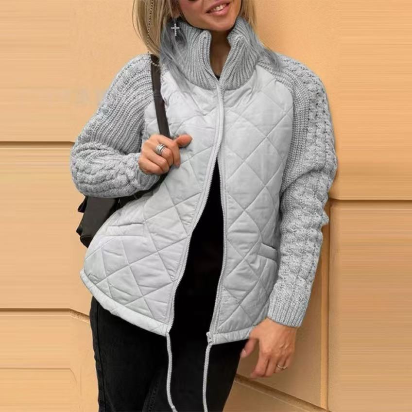 Amazon 2025 otoño y invierno nueva moda europea y americana cardigan con cremallera de manga larga de cuello de altura abrigo de algodón de mujer ropa de algodón
