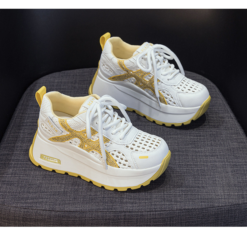 Giày sneaker nữ đế dày phong cách cổ điển phối màu, đan lưới thoáng khí mùa hè — Xám 5068, Vàng 5068, Trắng 5068 chi tiết 22