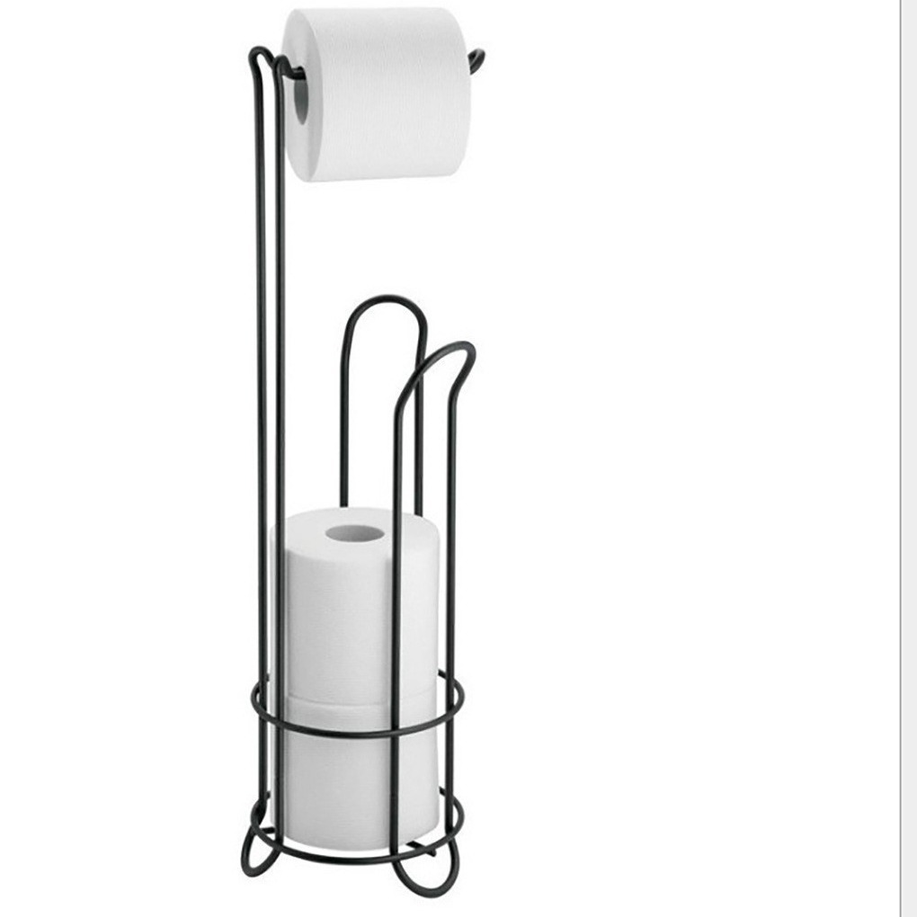 Exportación Amazon Iron Art Colmillo de papel de tierra vertical Soporte de rollo de papel para baño doméstico Estante de piso de metal