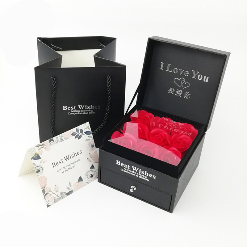 Hongmei 9 rosas caja de embalaje bolsas de regalo certificados de tarjetas de felicitación collares pulseras pulseras pulseras anillos caja de penas