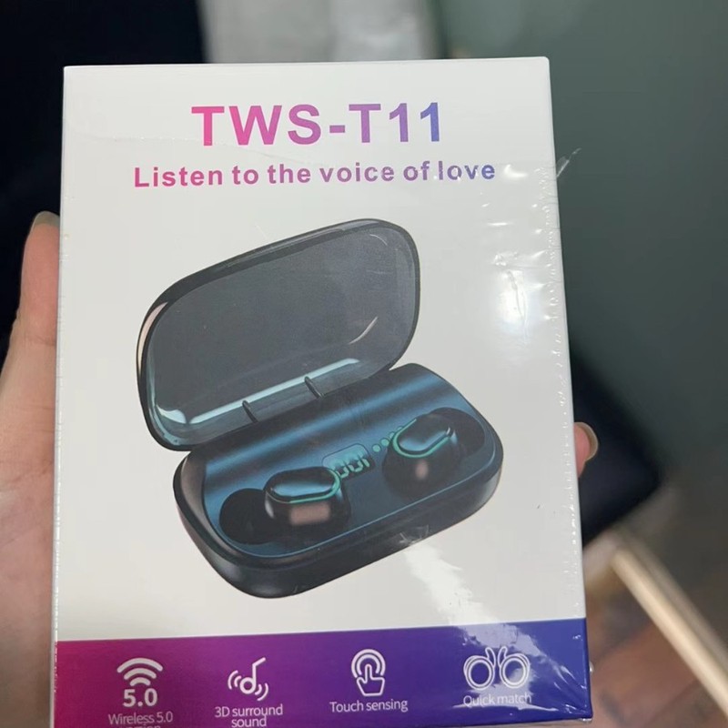 新しい T11 デザインワイヤレス Bluetooth ヘッドセット TWS タッチ 5.0 バイノーラルミニスポーツヘッドセットデジタルディスプレイ付き|undefined