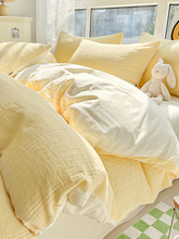 奶油色雙層紗全棉床上四件套純棉100床品簡約被套床單三件套床笠4