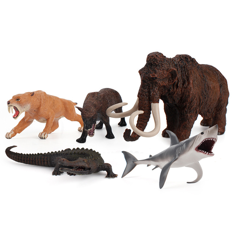 Simulación de exportación transfronteriza mamut gigante diente tiburón negro cocodrilo espada diente león modelo antiguo animal decoración juguete