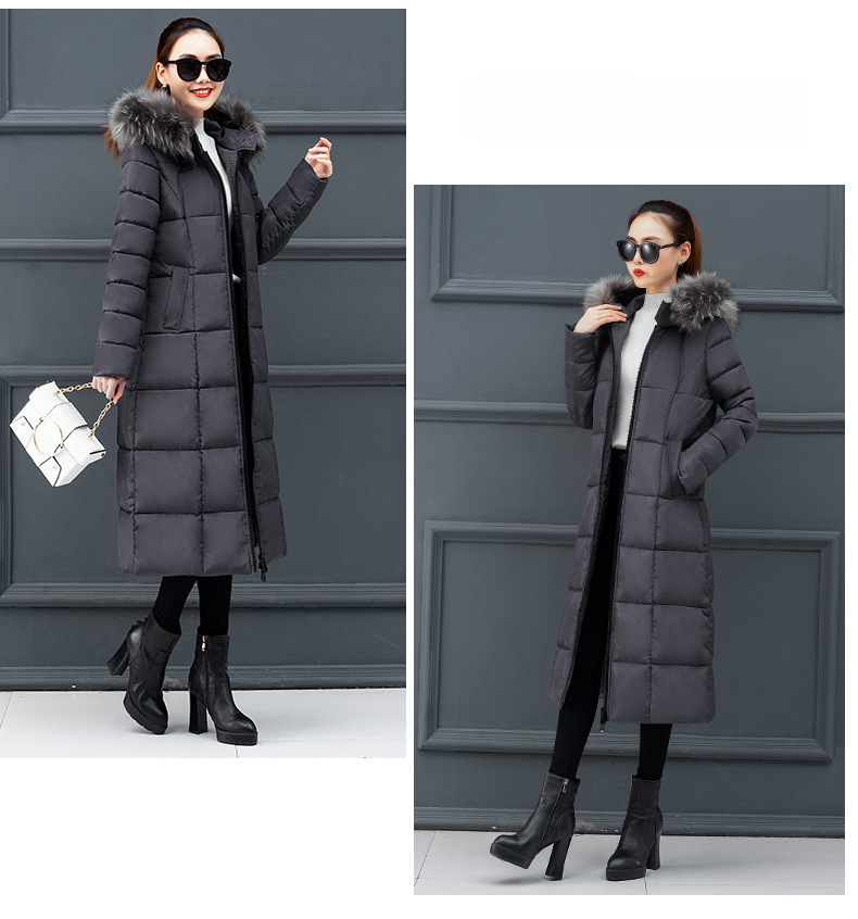 Cotton women autumn and winter New Korean version of the extended knee Warm jacket cotton suit female plus size loose solid color fur collar cotton jack_voghion.com