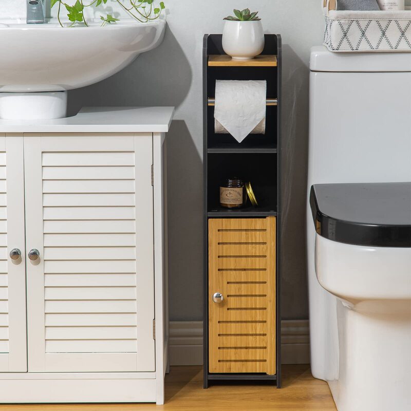 Bamboo Storage Cabinet Suitable for Small Bathrooms with Toilet Paper Holder Bamboo Storage Cabinet Suitable for Small Bathrooms with Toilet Paper Holder