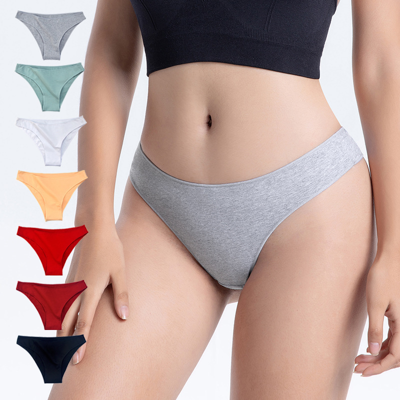 Cross-border semi-hip-covering low-rise panties, feminine bikini, breathable women's pure cotton underwear, Bikini Briefs