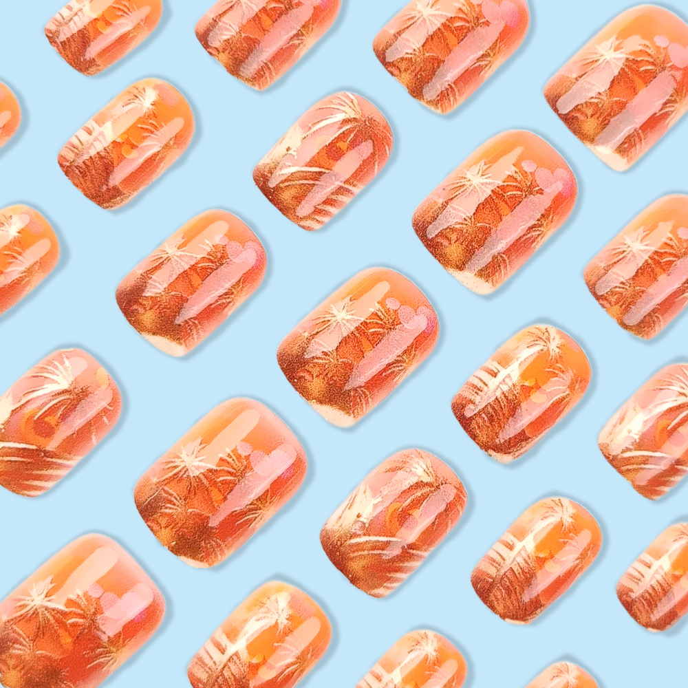 Venta caliente transfronteriza de cabeza cuadrada en relieve, uñas cortas, uñas de uñas de cocotero cálido, 24 piezas de parches de uñas image 4