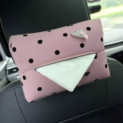 Tissue Box, High-End Car Seat: Car tissue box/set - pink-bow-hat-pink-polka-dot-tissue-paper