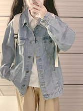 覆古牛仔夹克女孩春秋季服装2025新初中和高中学生宽松休闲夹克上