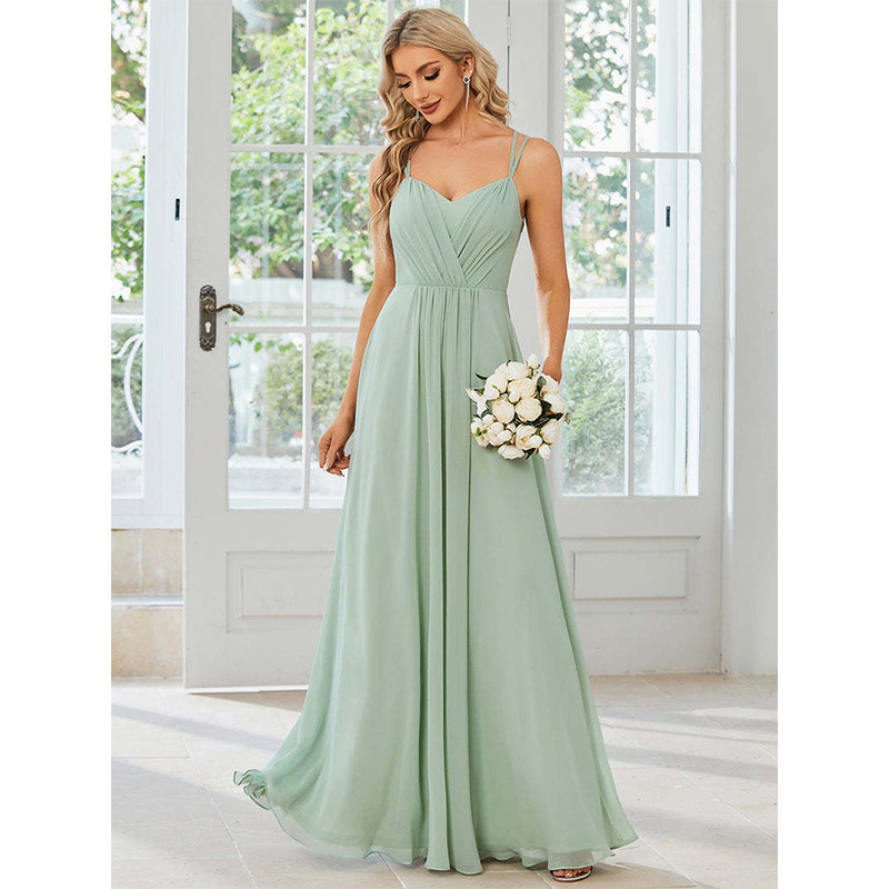 Cross-Border Chiffon Pleated Elegant Bridesmaid Dress Long Dress Suspender Sexy Evening Dress Backless Tube Top Long Dress