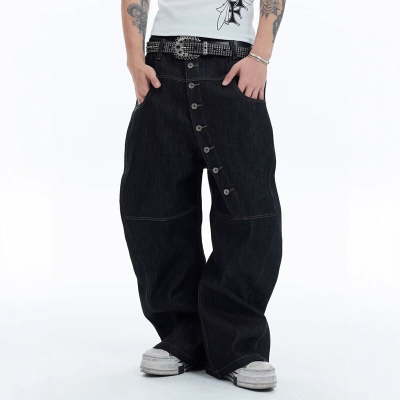 American-Style Street Washed Distressed Ripped Jeans for Men, Spring and Autumn Straight Loose Fit, European and American High Street Vibe Style Long Pants
