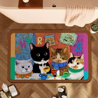 油画风可爱猫咪浴室吸水地垫硅藻泥耐脏防滑脚垫卫生间易打理地毯