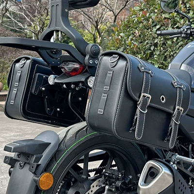 Leather Side Bag Tail Bag – Motorcycle bumper - black-quick-release-leather-edge-bag-car-mount