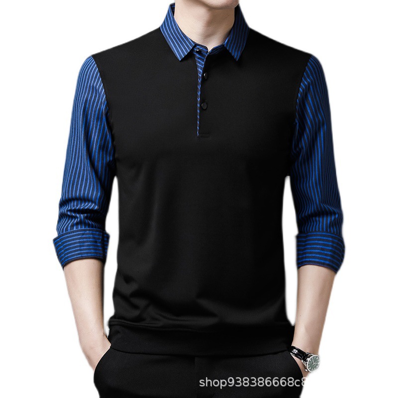 Cuello de la camisa de negocios forrado de lana de los hombres falso de dos piezas de mediana edad y hombres jóvenes camisa de cuello a rayas camisa de fondo suéter de solapa