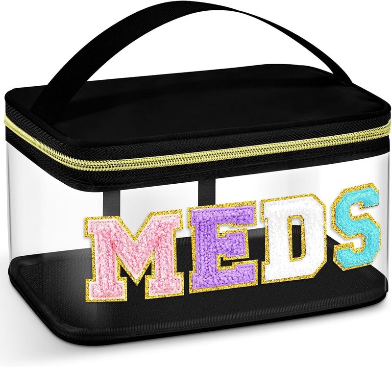 Amazon MEDS 薬箱刺繍文字化粧品袋透明 PVC 収納袋旅行トイレタリーバッグハンドバッグ|undefined