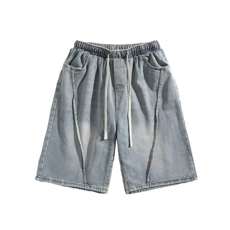 2025 Old Denim Shorts Men's Summer American Retro Washed Loose Splicing Versatile Wide-leg Five-point Pants Tide_viptrois.com