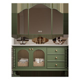 Комбинированный шкаф для ванной комнаты в стиле французского ретро середины века, встроенный умывальник из шифера, изогнутый под давлением, умывальник для ванной комнаты