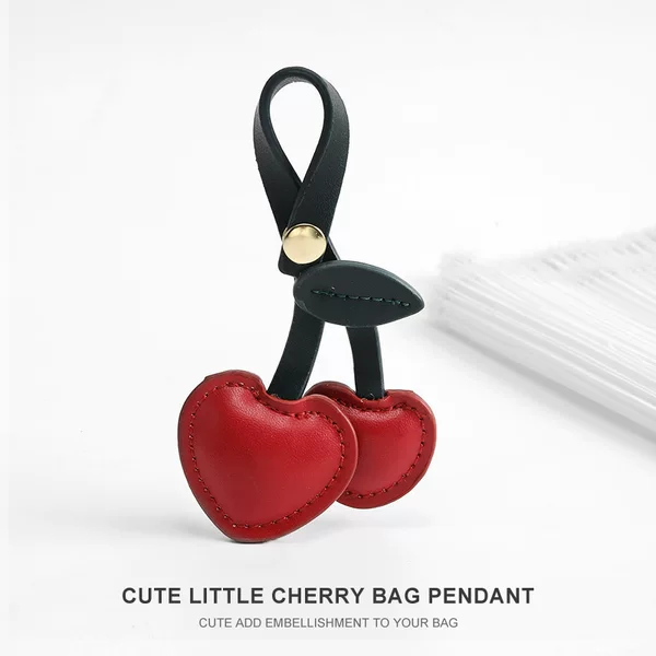 New European and American Style Ins Pastoral Style Pu Leather Cherry Keychain Pendant, Cute Leather Cotton-Filled Ornament