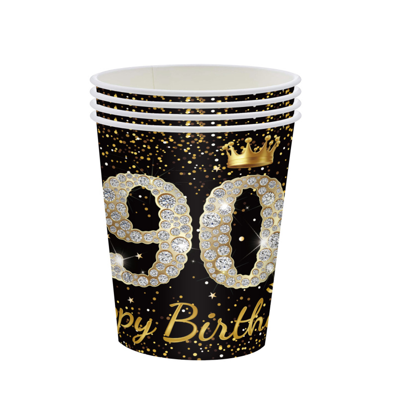 黑金周岁生日派对纸盘21岁30岁100岁纪念日一次性餐盘纸巾桌布|undefined