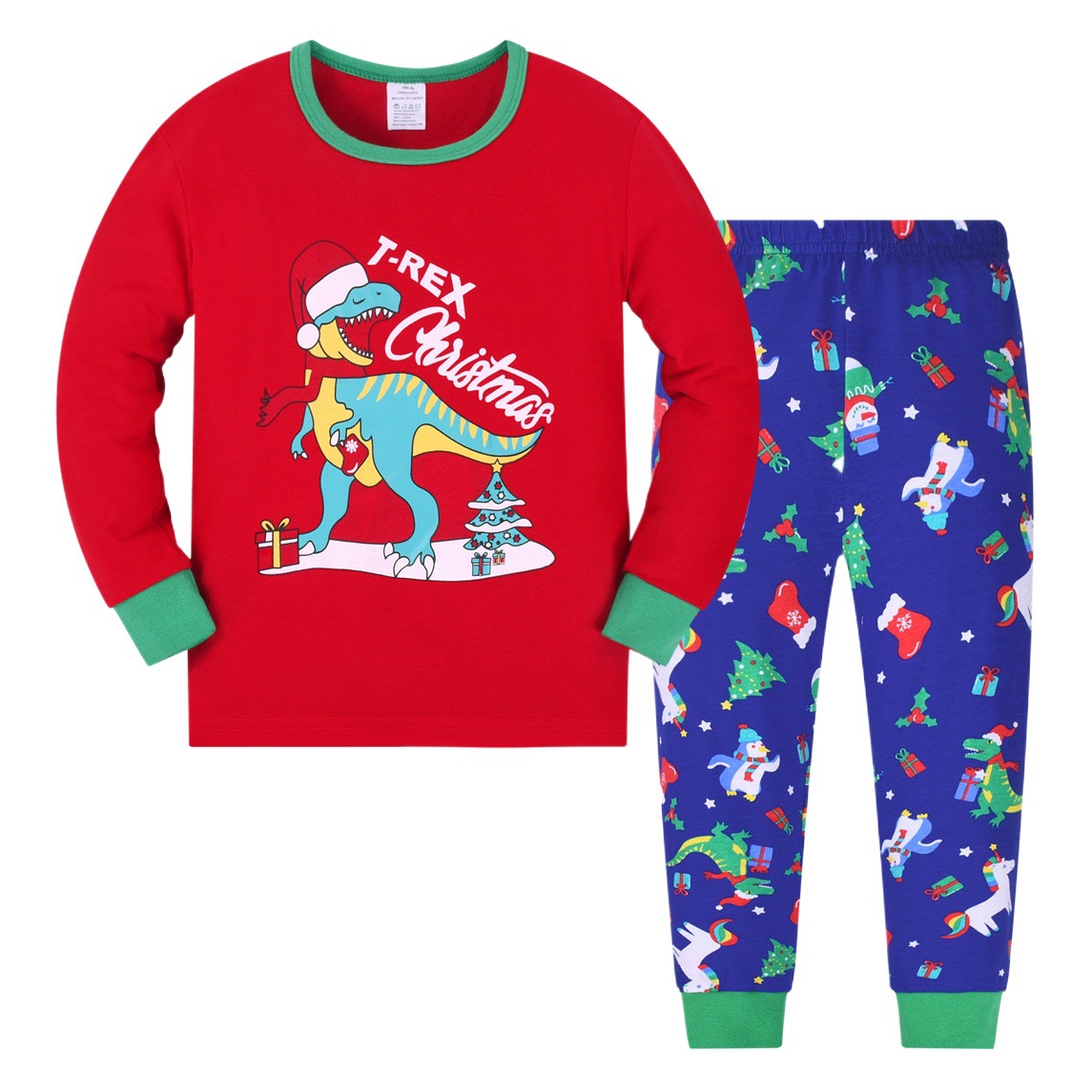 Traje homewear de los niños europeos y americanos 2023 Comercio exterior nuevo Navidad pijamas dinosaurio algodón