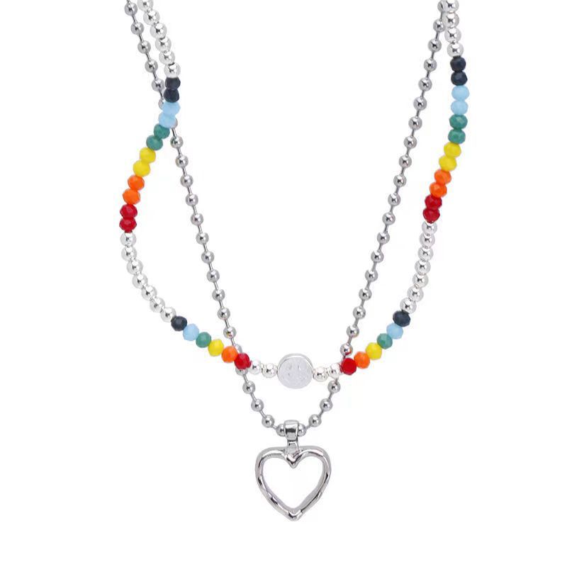 Women'S Gender Beaded Design Retro Style Wholesale Retro Heart Shape Smile Face Titanium Steel Layered Necklaces