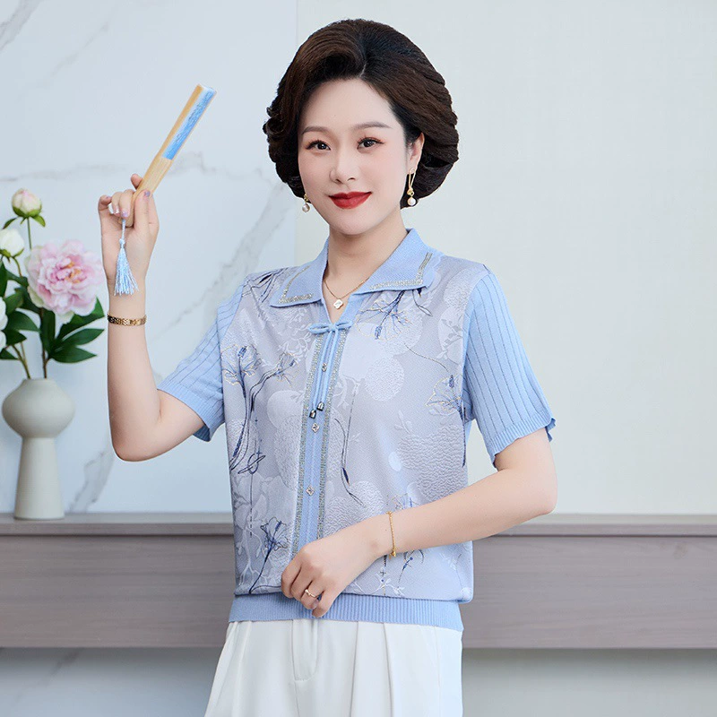 2025 весна и осень мама мода минус возраст вязаные рубашки весна и осень новая средняя и пожилая женщина осенний темперамент топ новый