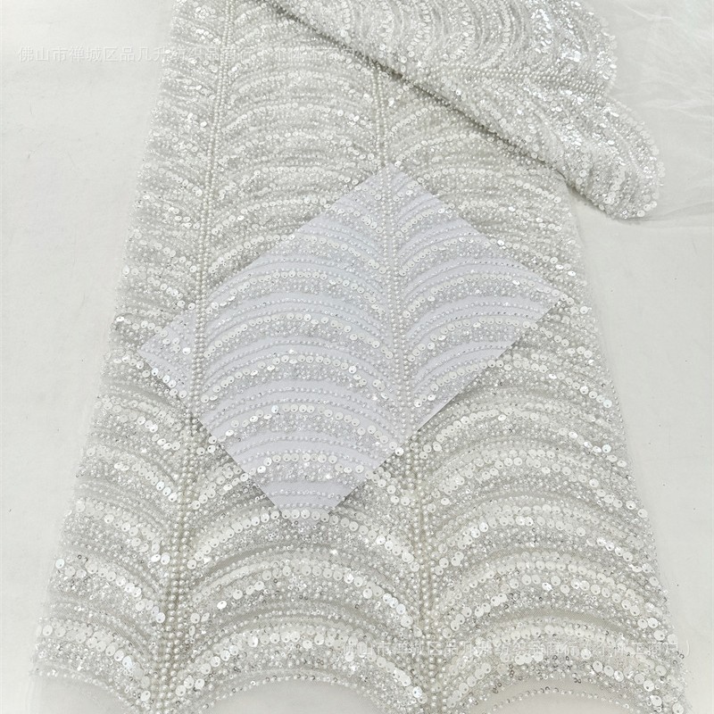 Multicolor conchas sequinilla perlas tubo bordado tela de lujo ligera de alta gama vestido de boda tela de moda tela de bordado de malla