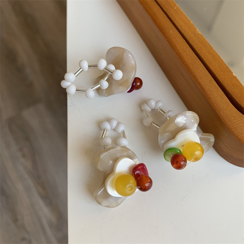 Novelty Geometric Heart Shape natural stone Shell Rings 1 Piece