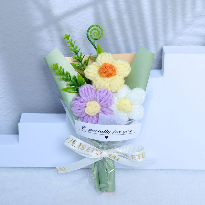 ニット糸のパフブーケ、造花、シミュレーションフラワー、ひまわり、多用途ギフト、ミニブーケ|undefined