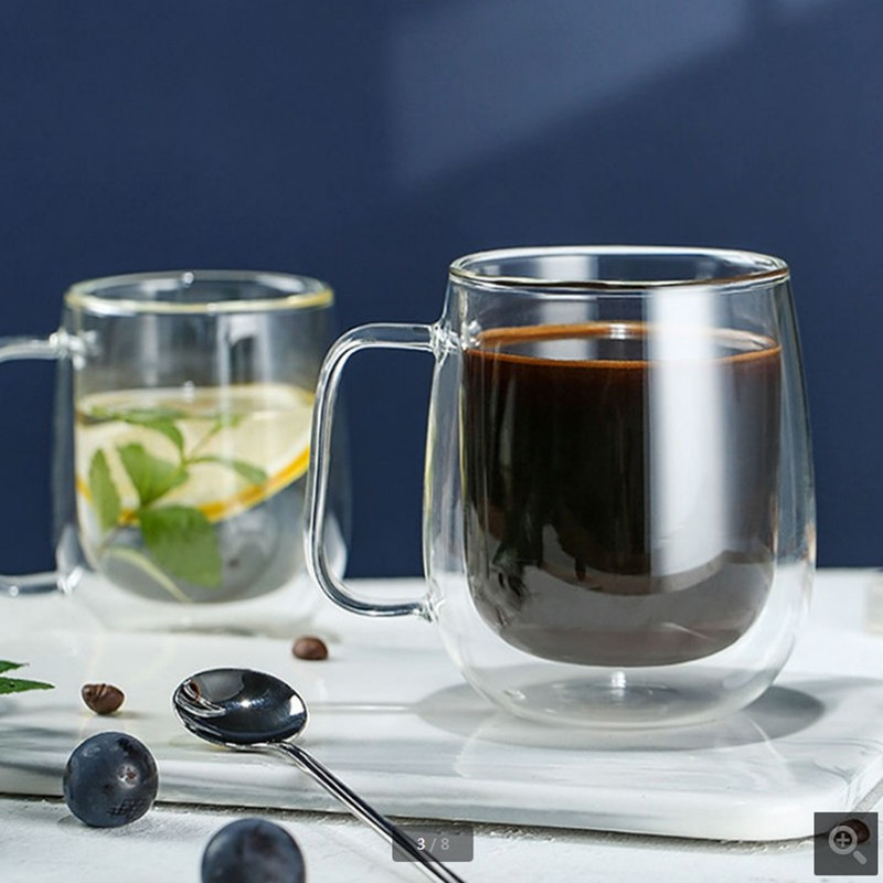 Taza de vidrio de doble capa resistente al calor Taza de café transparente de alta borosilicina Taza de huevo Taza de fruta Taza de té de flores de doble capa de aislamiento térmico Taza de té al por mayor