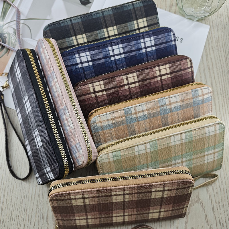 Cross-border long women's wallet with multiple card slots, large capacity, fashionable plaid pattern clutch bag, supports custom logo and wholesale