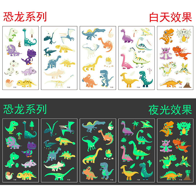 Manufacturer Wholesale Cartoon Luminous Kidsren's Tattoo Stickers Dinosaur Mermaid Unicorn Forest Animal Tattoo Face E18