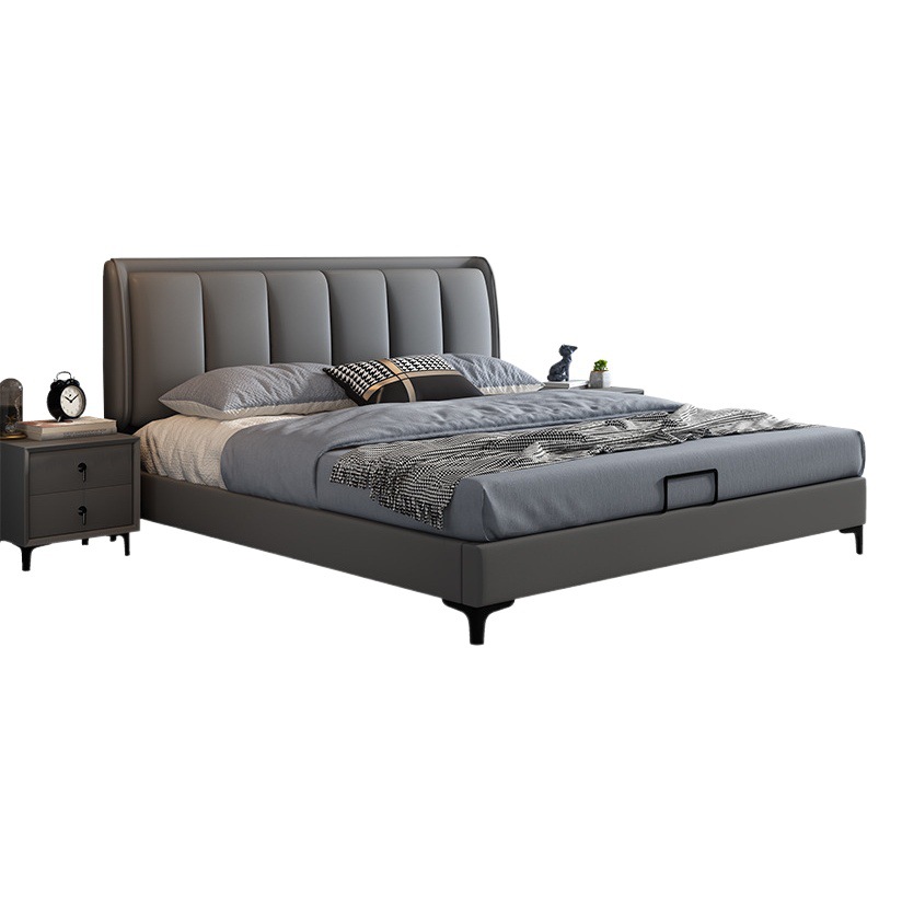 Cama de tela tecnológica minimalista italiana cuidadosamente seleccionada para dormitorio principal de apartamento pequeño, cama tapizada para bodas, cama de almacenamiento de tela tatami moderna y sencilla.