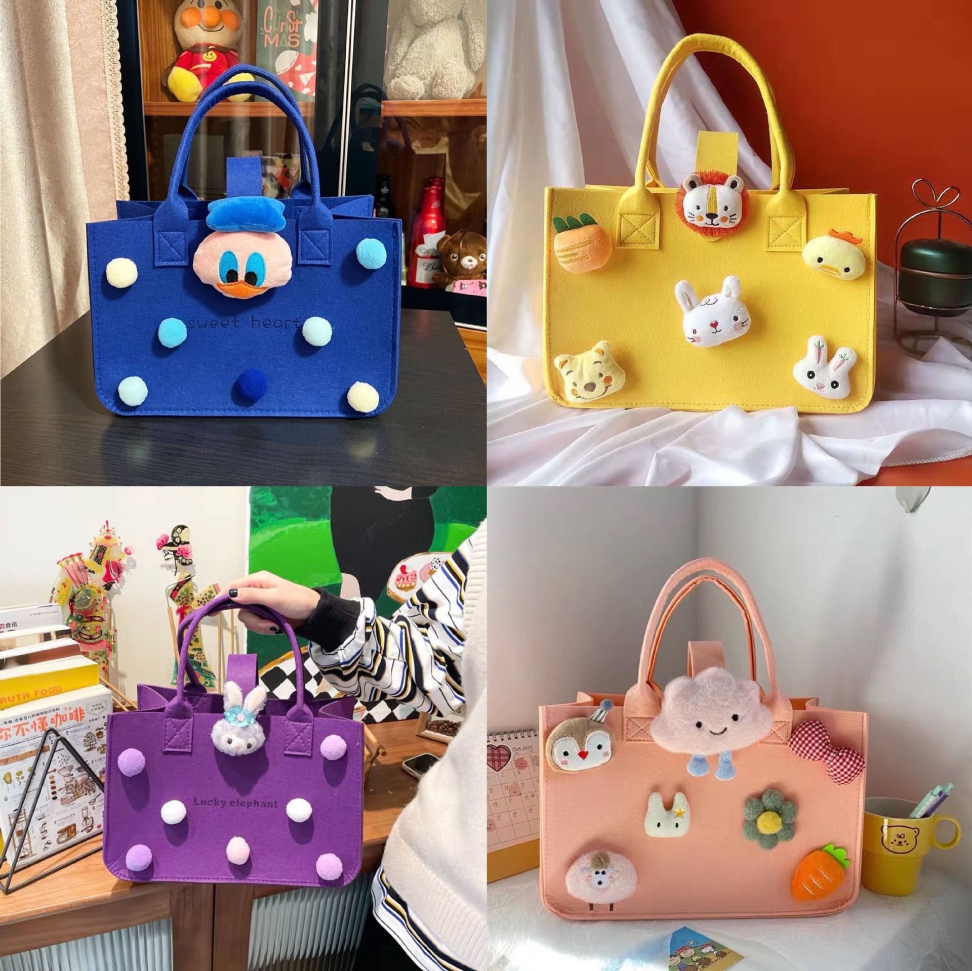 Cartoon felt Handbag The age of Hundred Days DIY felt reticule Gift Bags felt Gift bag