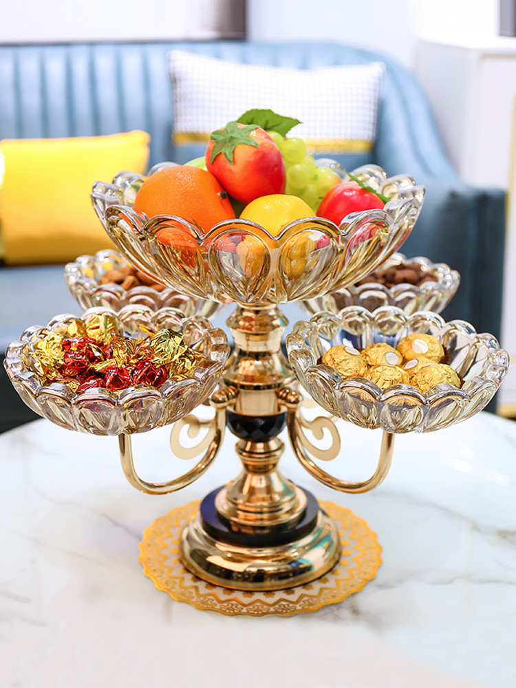 European Crystal Glass Multi-Layer Internet Celebrity Fruit Plate Modern Home Living Room Coffee Table Creative Light Luxury Snack Candy Plate