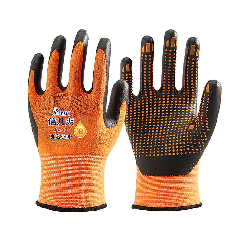Dengsheng 499 guantes de protección laboral Palma de inmersión recubrimiento de espuma de nitrilo resistente al aceite cómodo transpirable resistente al desgaste antideslizante guantes de cuentas
