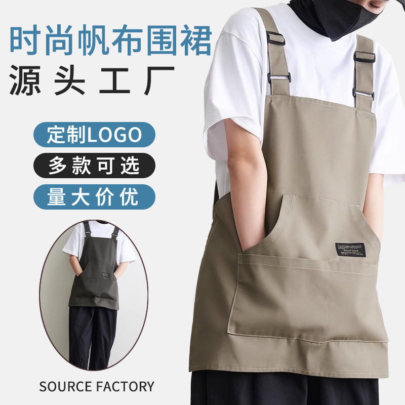 Factory Direct Supply Fashionable Canvas Home Kitchen Waterproof Apron for Men and Women Coffee Shop Barber Catering Work Clothes