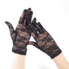 Summer Sunscreen Gloves for Women, Spring and Autumn Five-Finger Thin Short Lace Outdoor Driving Cycling Travel UV Protection Summer