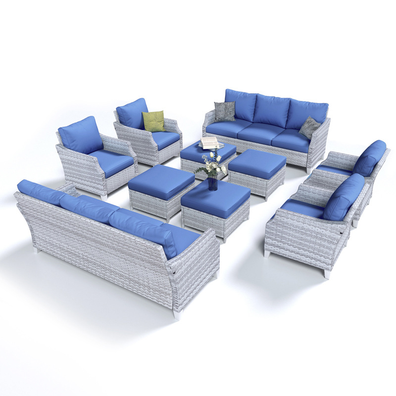 Sofá de ratán al aire libre Combinación de patio Terraza Ocio para tres personas Sofá de ratán con dosel Balcón Tumbona del hotel