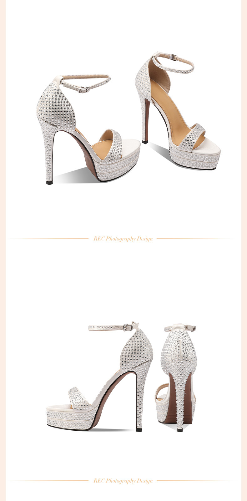 Sandal cao gót nữ đính đá phong cách châu Âu, đế dày platform, gót siêu cao 12 cm — Màu đen chi tiết 20