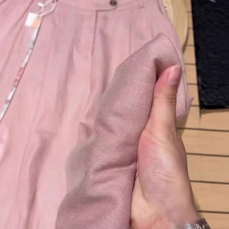 クロスボーダーヨーロッパハイエンドスモークピンクテンセルリネンワイドレッグパンツ女性用2025夏小柄ストレートカジュアルパンツ|undefined