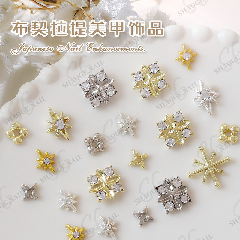 Explosive Bucelati Nail Art Vintage Light Luxury Style Rice Word Star Diamond Alloy Four-leaf Clover Nail Decoration Wholesale