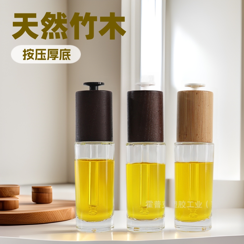 现货直发HOPECK天然竹木按压20牙透明厚底模制玻璃滴管精华精油瓶