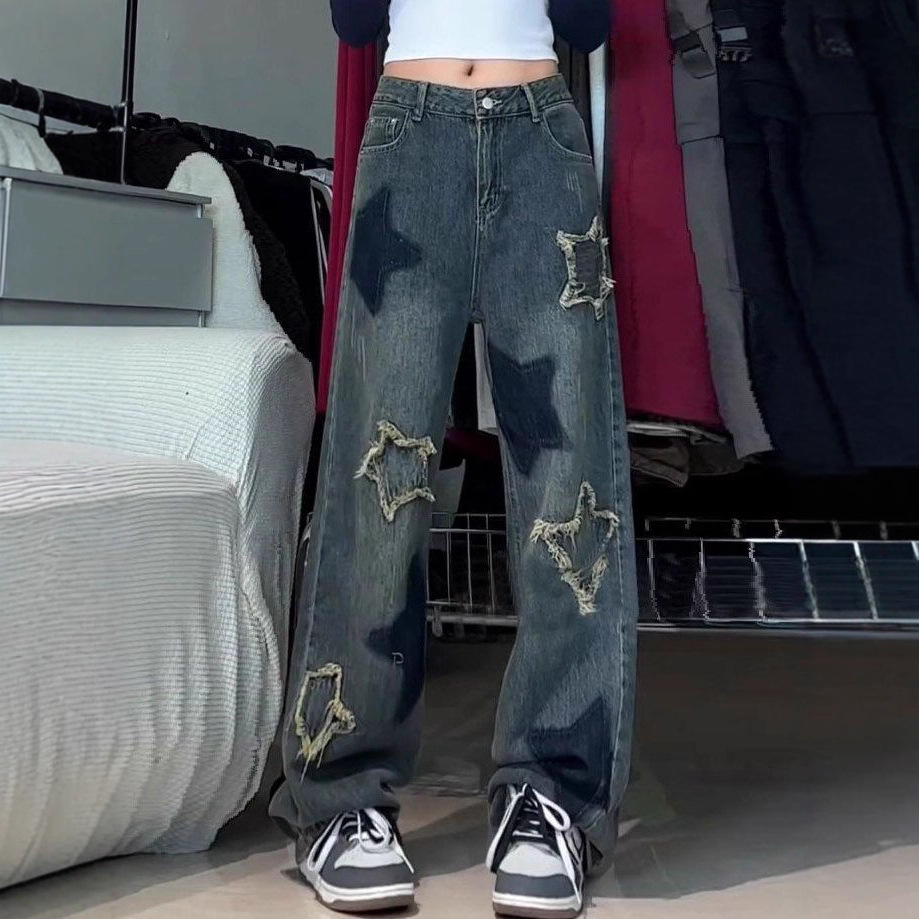 Five-pointed Star High Street Jeans For Women, Trendy Brand, Loose Straight Fit, Plus Size, Summer Hip-hop European And_ecoleips.com