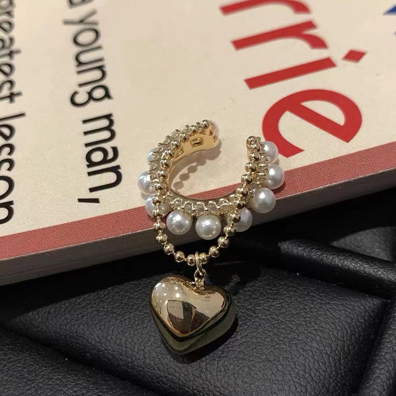 Love Tassel Pendant Ear Bone Clip Female Temperament Pearl Ear Holes Niche Ear Accessories Fashion All-match Sweet Cool Wind Earrings