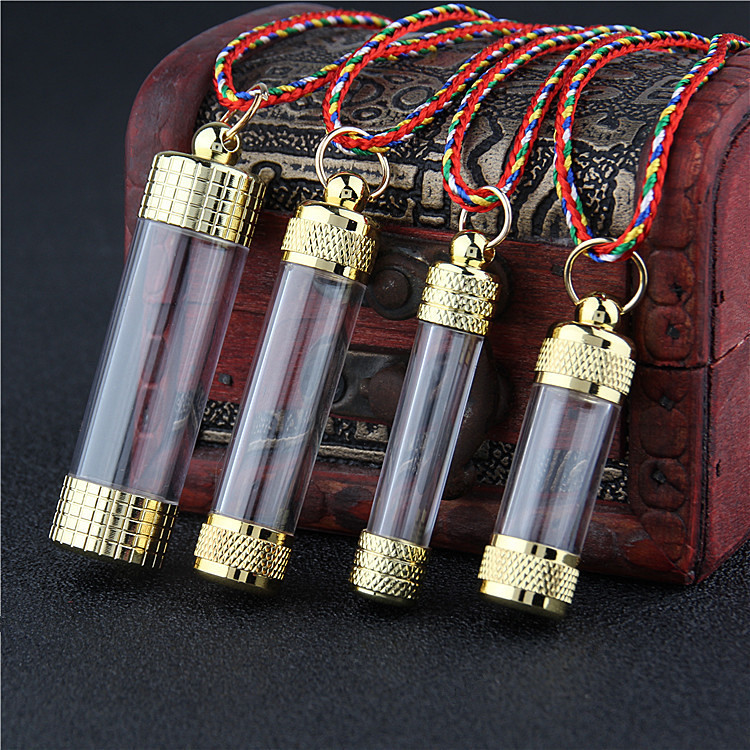 Al por mayor tubo hueco de amulet se puede abrir botella de píldora de alivio de corazón colgante botella de tesoro collar botella de camuza para hombres y mujeres