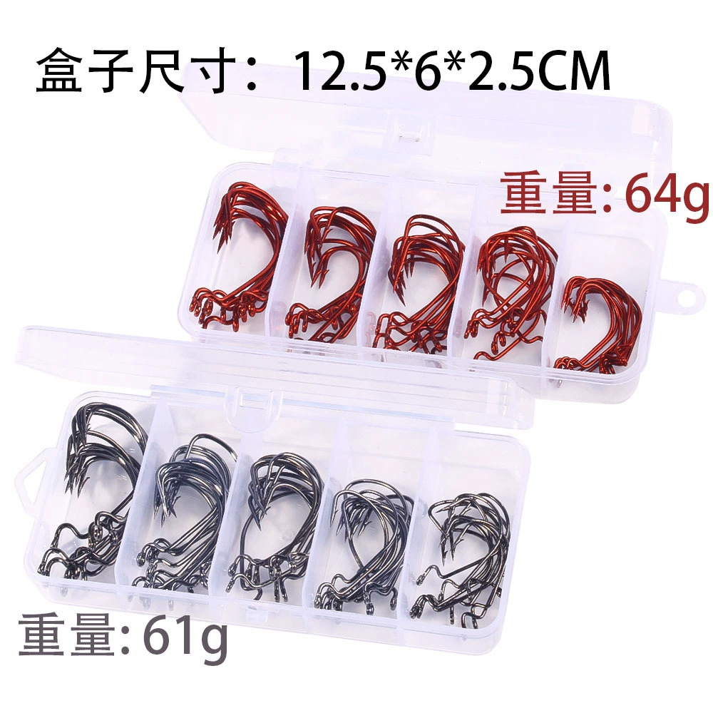 HENGJIA/ 50шт коробки черный красный изогнутый рукоятной крючок набор ловля рыбы мягкая приманка крючок оптом