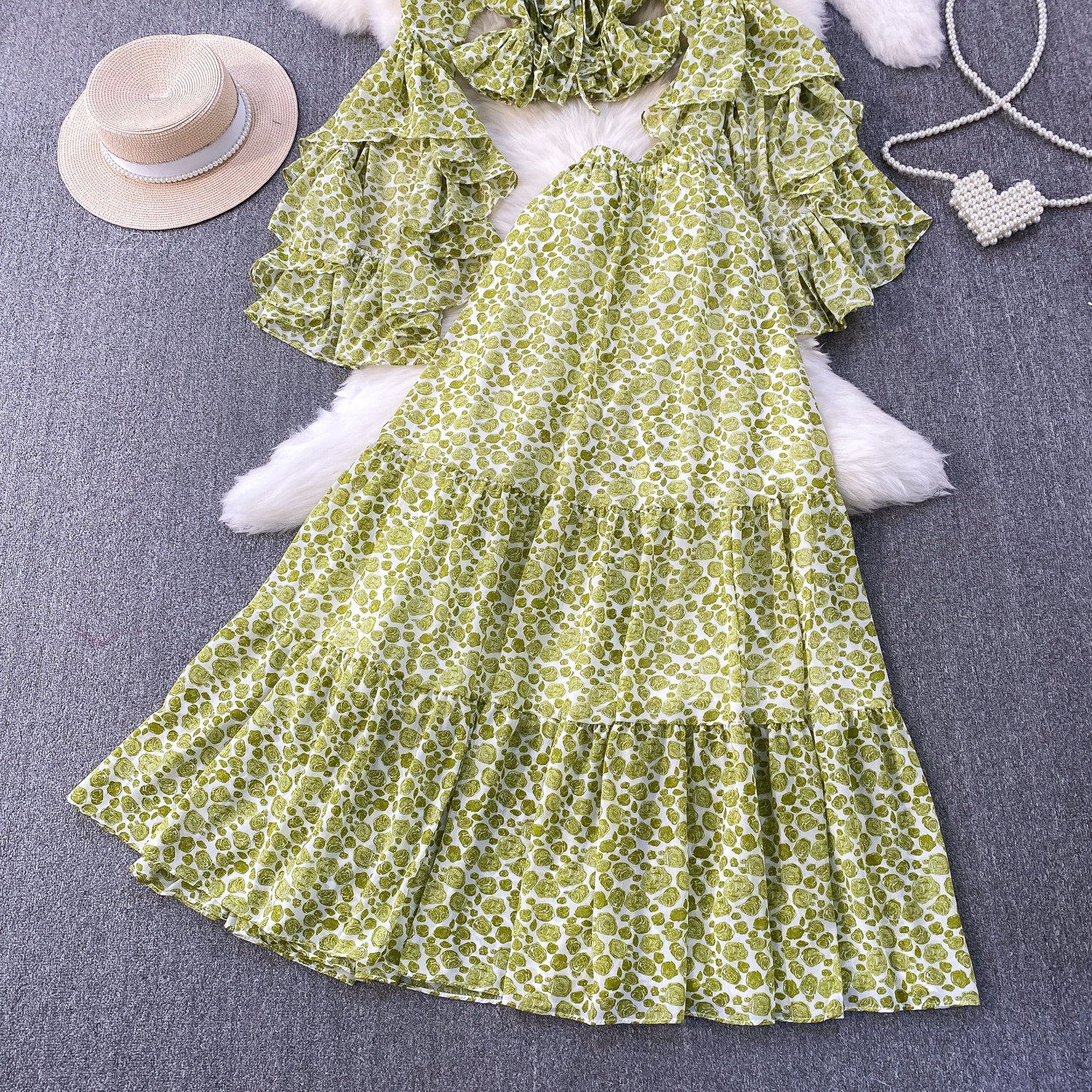 Damen Bluse Und Rock Set Mit Blumenmuster Und Hohem Bund_voghion.com