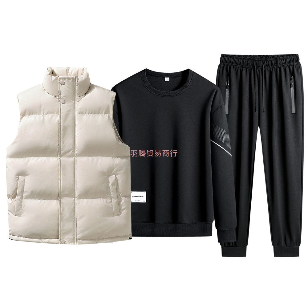 秋冬季男士马甲三件套青少年休闲运动套装大码圆领卫衣套装现货